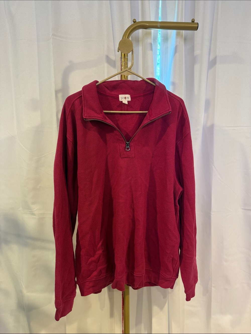J Crew Brushed waffle-knit half-zip pullover Red Mens Large